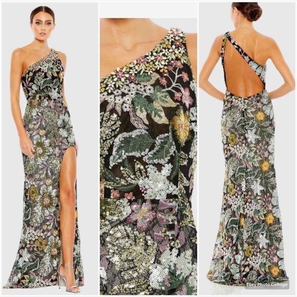 Mac Duggal 49574 Embellished Floral One Shoulder Gown Dress - Picture 1 of 16
